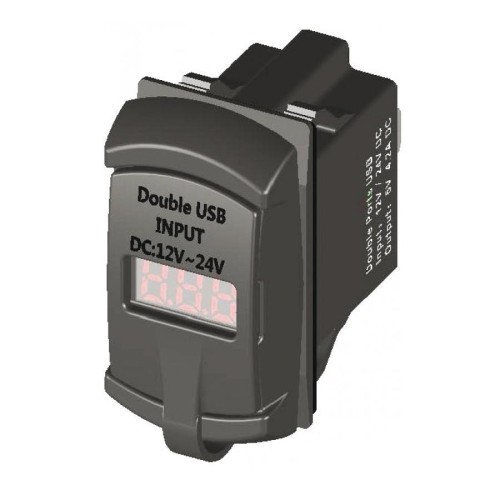 Priza marina dubla USB cu voltmetru Priza marina dubla USB cu voltmetru